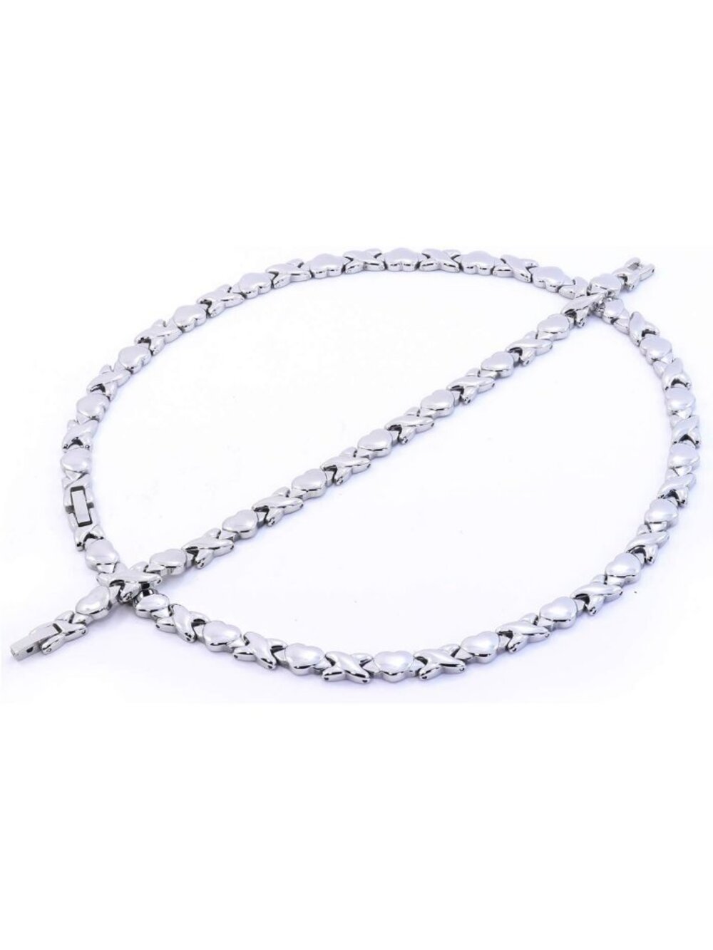 Silver Tone Hugs & Kisses Stainless Steel Necklace & Bracelet Set - Chic Jewelry